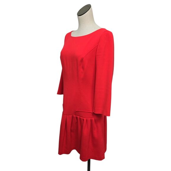 Eliza J‎ Women’s Round Neck Long Sleeve Mini Sheath Dress Size 10 Red Drop Waist - Picture 10 of 12